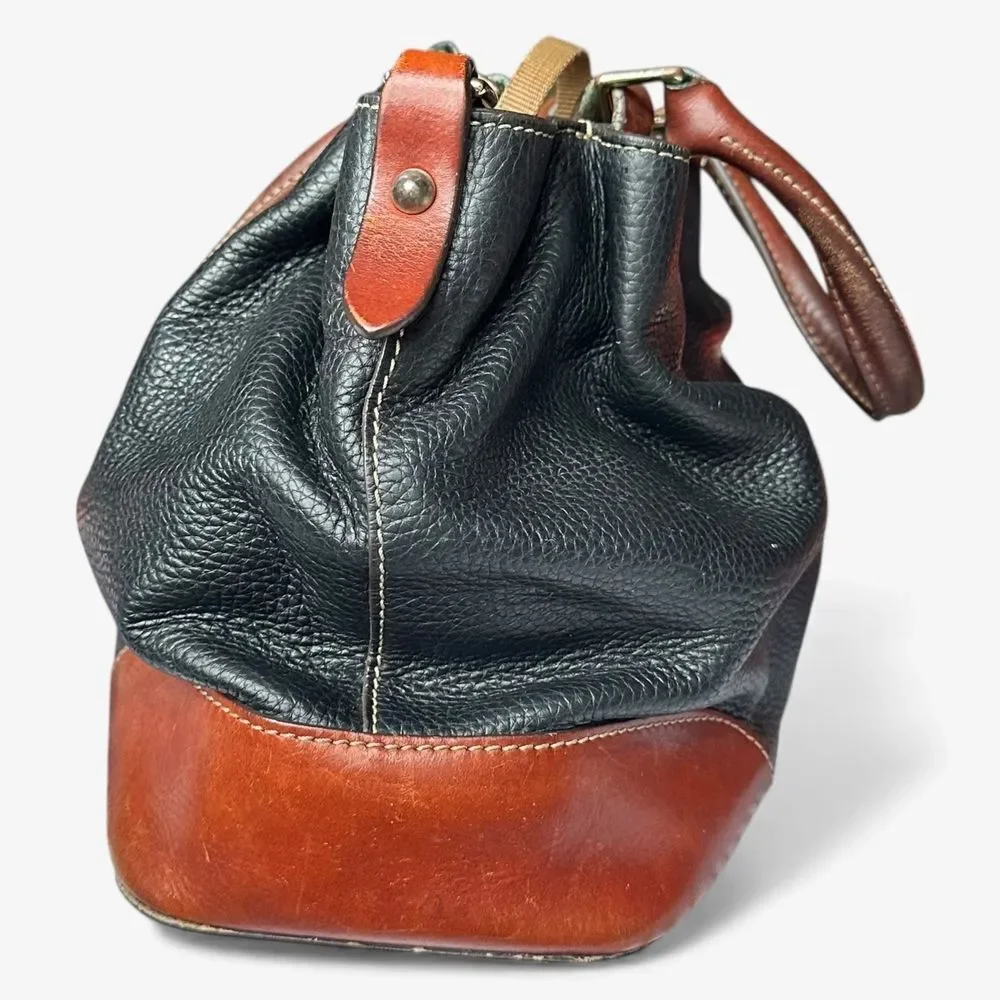 Dooney & Bourke Pebbled Leather Satchel Black Brown Trim